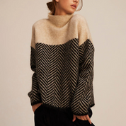 Ava Women's Turtleneck Sweater | Stylish Herringbone Pattern