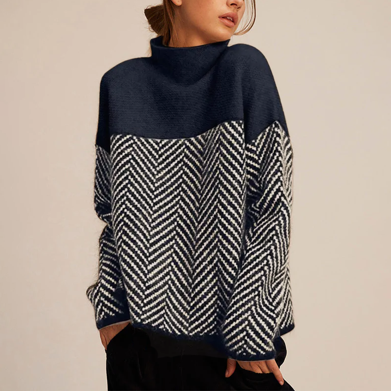 Ava Women's Turtleneck Sweater | Stylish Herringbone Pattern