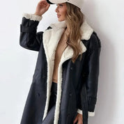Classic Long Women's Jacket with Fleece Lining and Teddy Collar – Elegant Winter Coat for Chilly Days 1