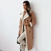 Classic Long Women's Jacket with Fleece Lining and Teddy Collar – Elegant Winter Coat for Chilly Days 2