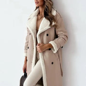 Classic Long Women's Jacket with Fleece Lining and Teddy Collar – Elegant Winter Coat for Chilly Days 5
