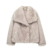 Cozy Faux Fur Jacket for Women - Elegant Voluminous Outerwear in Neutral Tones, Sizes S to XL 0
