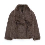 Cozy Faux Fur Jacket for Women - Elegant Voluminous Outerwear in Neutral Tones, Sizes S to XL 10