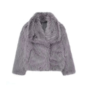Cozy Faux Fur Jacket for Women - Elegant Voluminous Outerwear in Neutral Tones, Sizes S to XL 11