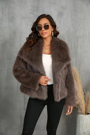 Cozy Faux Fur Jacket for Women - Elegant Voluminous Outerwear in Neutral Tones, Sizes S to XL 3