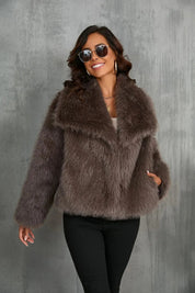 Cozy Faux Fur Jacket for Women - Elegant Voluminous Outerwear in Neutral Tones, Sizes S to XL 4