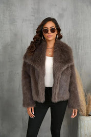 Cozy Faux Fur Jacket for Women - Elegant Voluminous Outerwear in Neutral Tones, Sizes S to XL 5