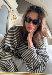 Oversized Long Sleeve Top in Beige Stripe – Comfortable Crew Neck Long Sleeve Shirt for Relaxed Style 5