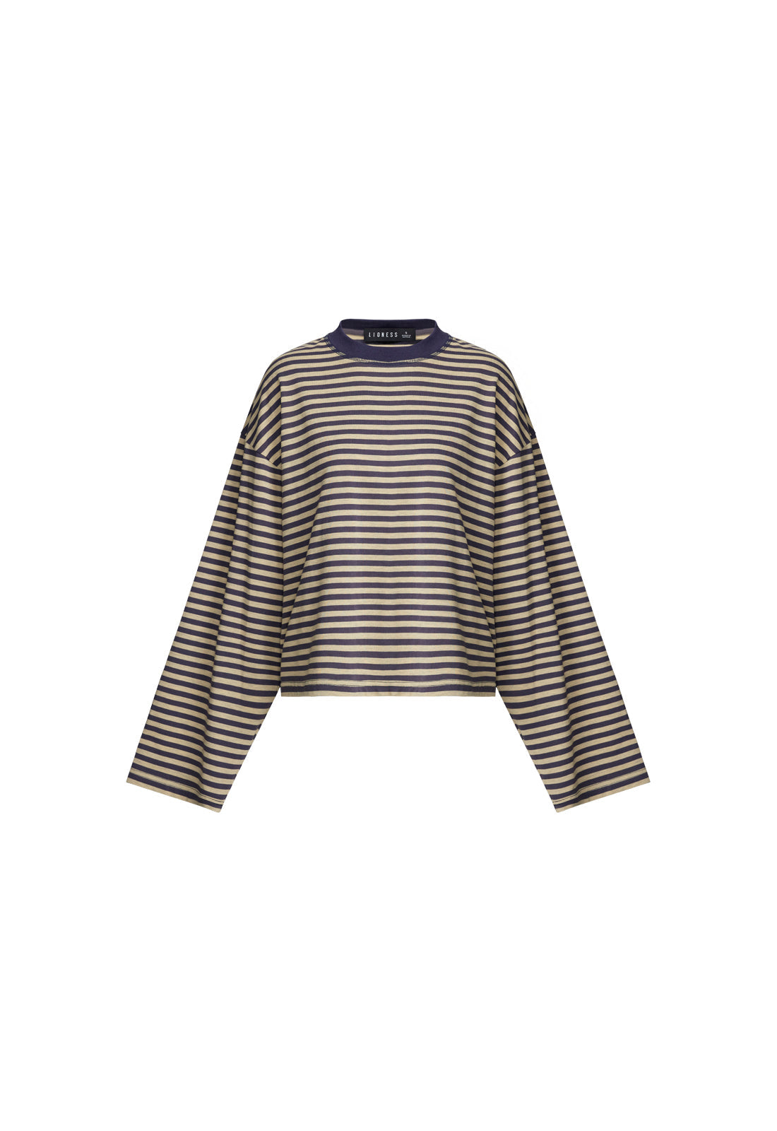 Oversized Long Sleeve Top in Beige Stripe – Comfortable Crew Neck Long Sleeve Shirt for Relaxed Style 6