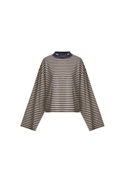 Oversized Long Sleeve Top in Beige Stripe – Comfortable Crew Neck Long Sleeve Shirt for Relaxed Style 6