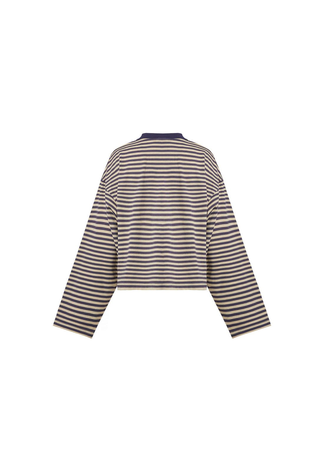 Oversized Long Sleeve Top in Beige Stripe – Comfortable Crew Neck Long Sleeve Shirt for Relaxed Style 7