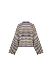 Oversized Long Sleeve Top in Beige Stripe – Comfortable Crew Neck Long Sleeve Shirt for Relaxed Style 7