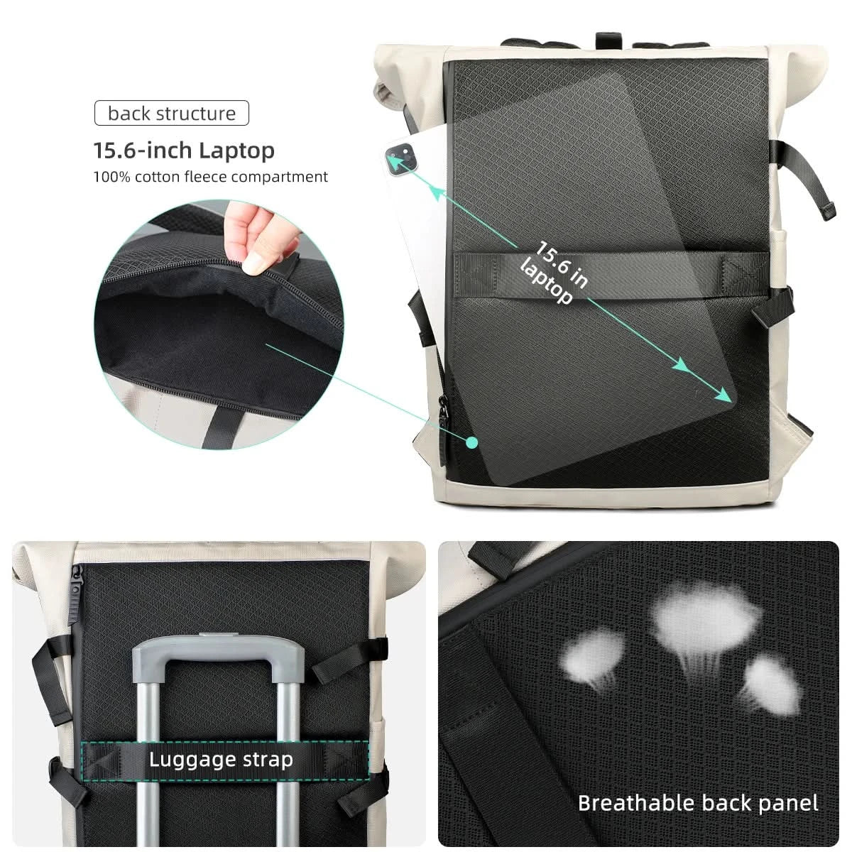 Rollo Expandable Rucksack | Water-Repellent, Laptop Compartment