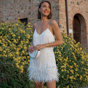 Sera Women's Mini Dress | Sequined with Feather Trim, Summer Cocktail