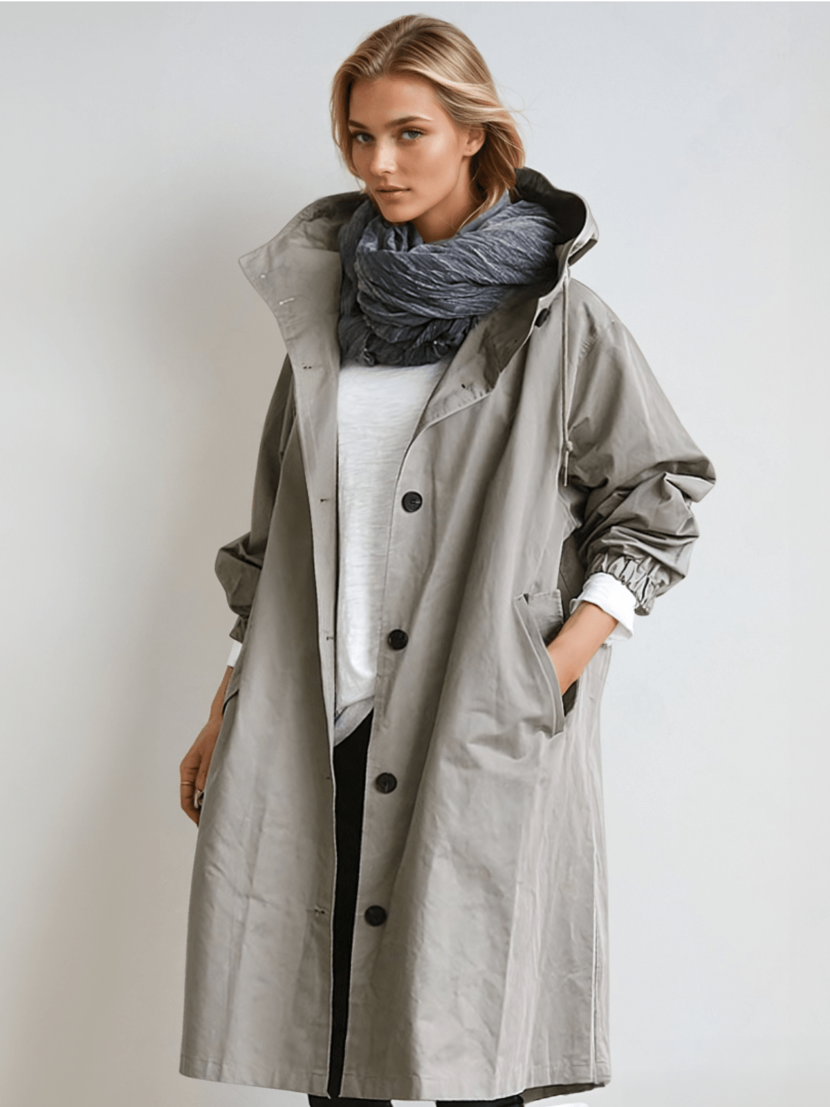 Water-Repellent Beige Trench Coat for Women – Stylish Loose Fit with Generous Pockets 0