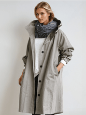 Water-Repellent Beige Trench Coat for Women – Stylish Loose Fit with Generous Pockets 0