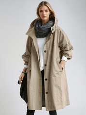 Water-Repellent Beige Trench Coat for Women – Stylish Loose Fit with Generous Pockets 2
