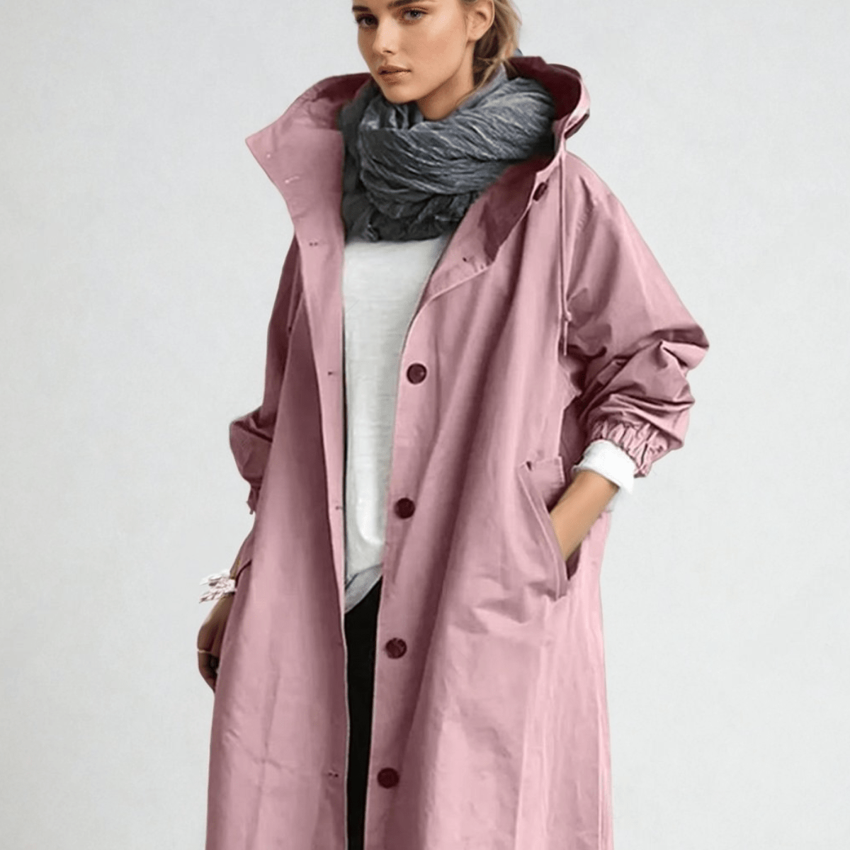 Water-Repellent Beige Trench Coat for Women – Stylish Loose Fit with Generous Pockets 5