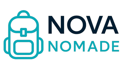 “NovaNomade logo featuring a teal backpack icon and the words ‘NOVA’ in bold black uppercase letters and ‘NOMADE’ in teal uppercase letters.”